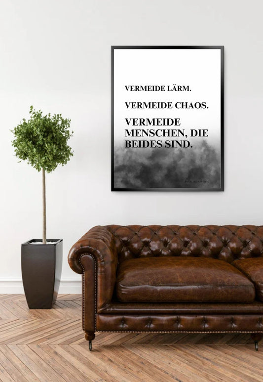 Vermeide Menschen Poster – A4 & A1 PDF – Minimalistisches Wandbild mit Spruch – Psychologisch, Stark, Stilvoll – Sofort Download