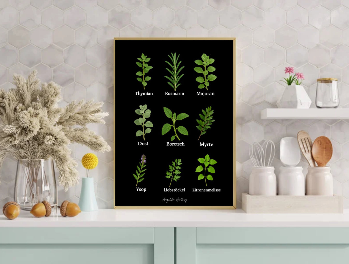 Kräuter Poster PDF – Botanische Küchenkräuter Illustration zum Ausdrucken | A3 & A4 | Printable Angelika Hartwig