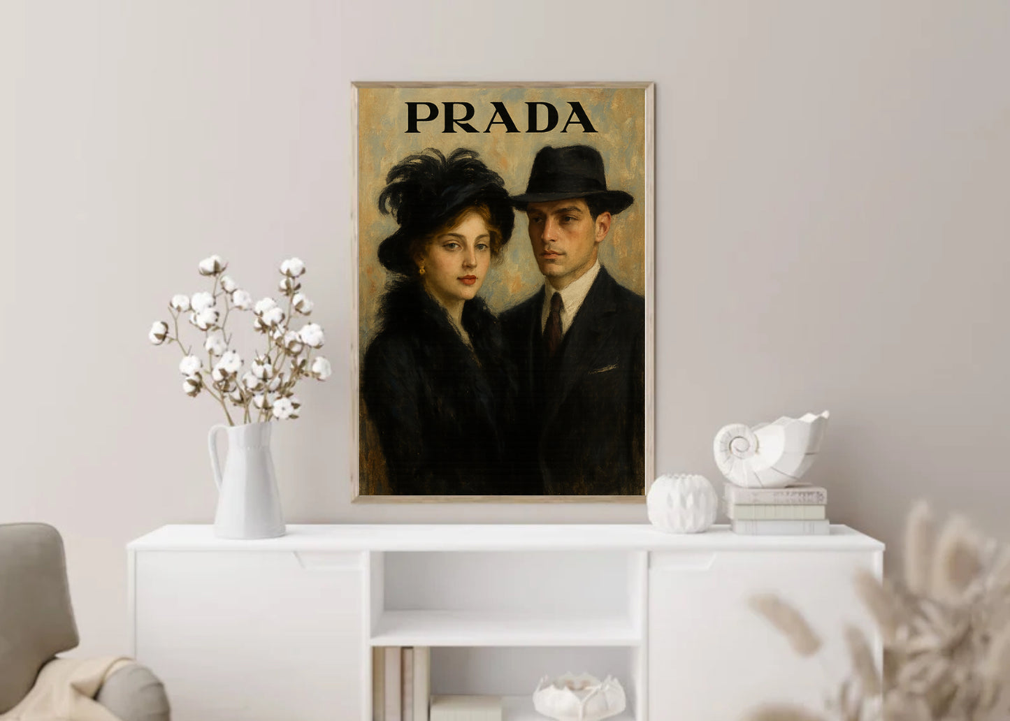 Prada – Elegantes Vintage Kunstposter | PDF, A4 & A1 Format | Modische Paar Illustration | Luxus & Retro-Chic