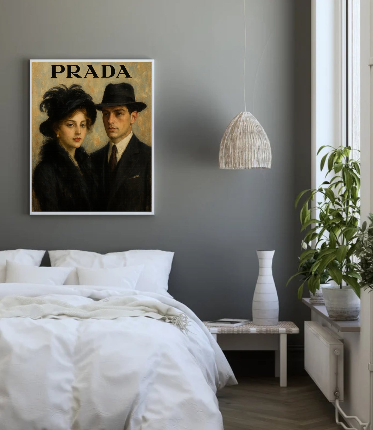 Prada – Elegantes Vintage Kunstposter | PDF, A4 & A1 Format | Modische Paar Illustration | Luxus & Retro-Chic
