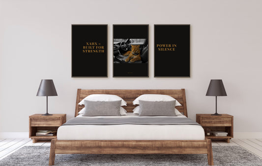 Leopard Luxury Poster | xAHx Art Print | Schwarz-Weiß Premium Design mit Farb-Akzent | A1 (59,4 × 84,1 cm) & A4 Wandbild