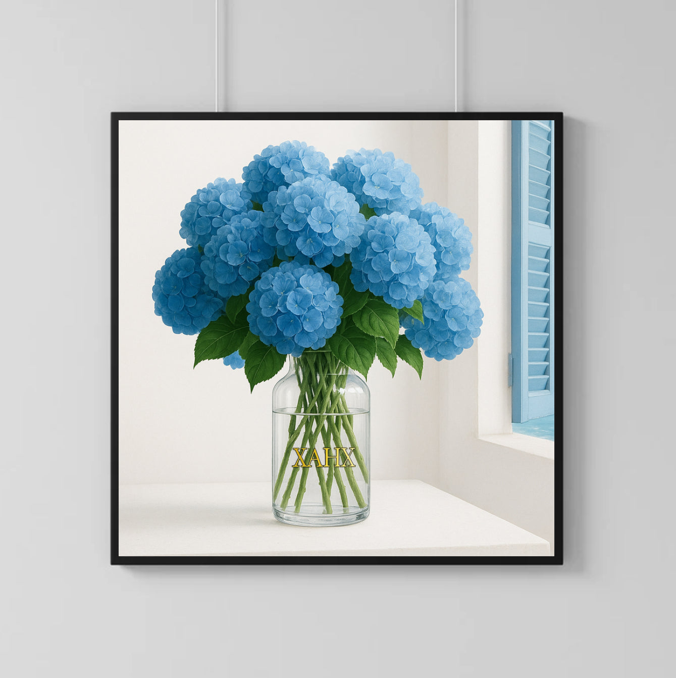 Hydrangea Poster Blau – Elegantes Wandbild | xAHx Premium Design | PDF Download 100x100 cm