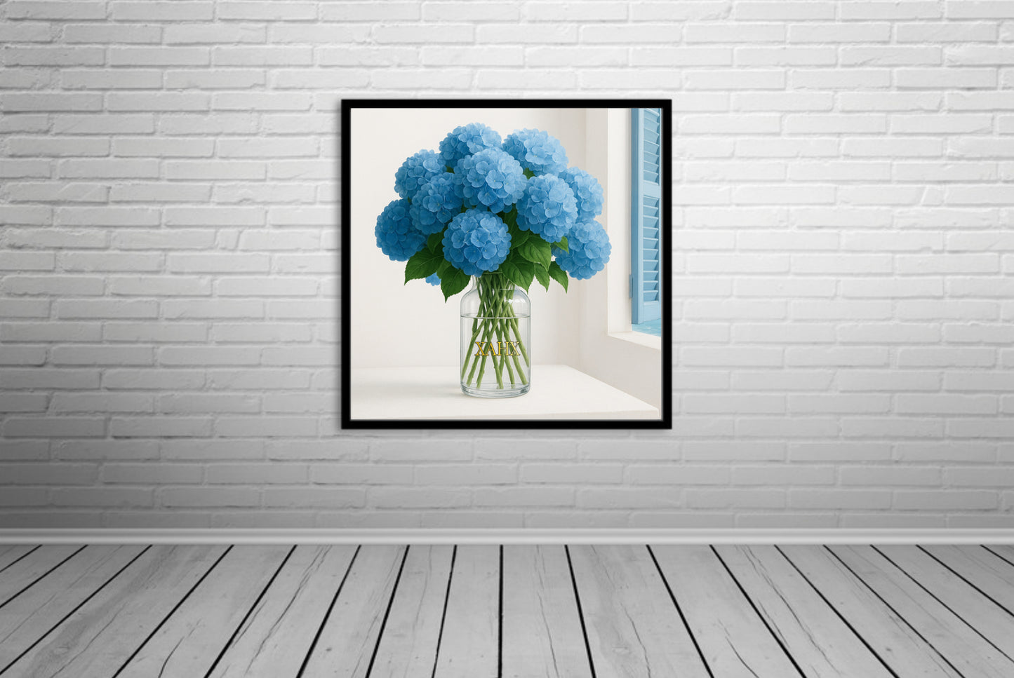 Hydrangea Poster Blau – Elegantes Wandbild | xAHx Premium Design | PDF Download 100x100 cm