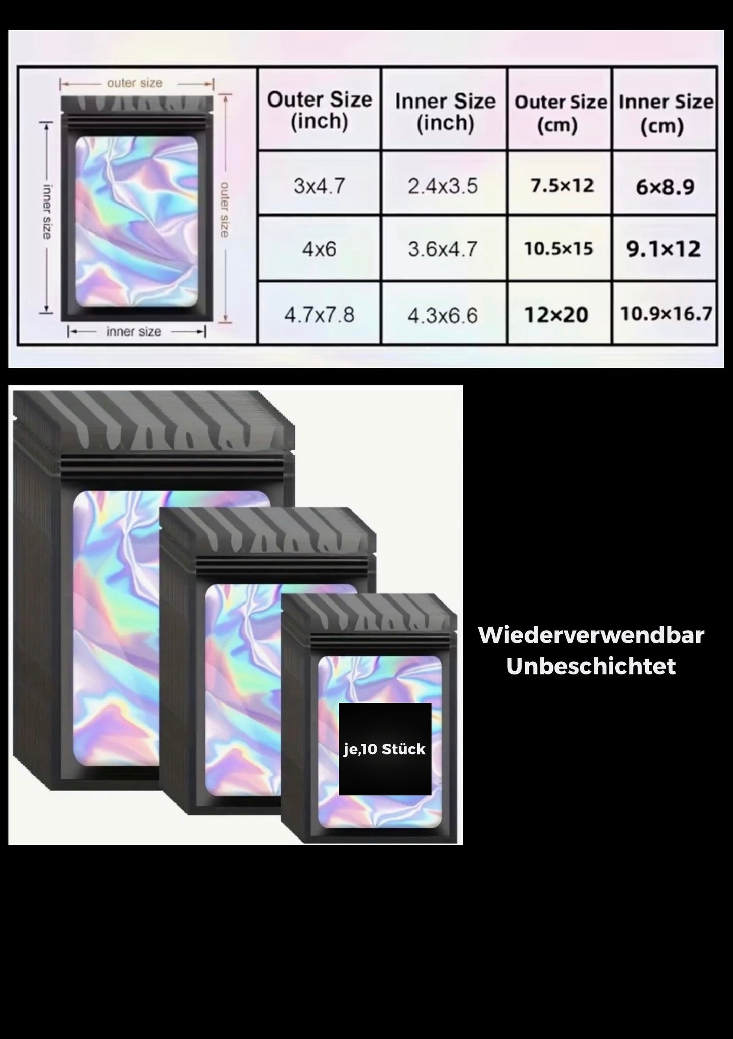 Premium ZIP-Beutel Set 50 Stück | 3 Designs & 3 Größen à 10 | Geruchsdicht, Wiederverwendbar & Vielseitig | Kostenloser Versand + 1 Gratis Sticker