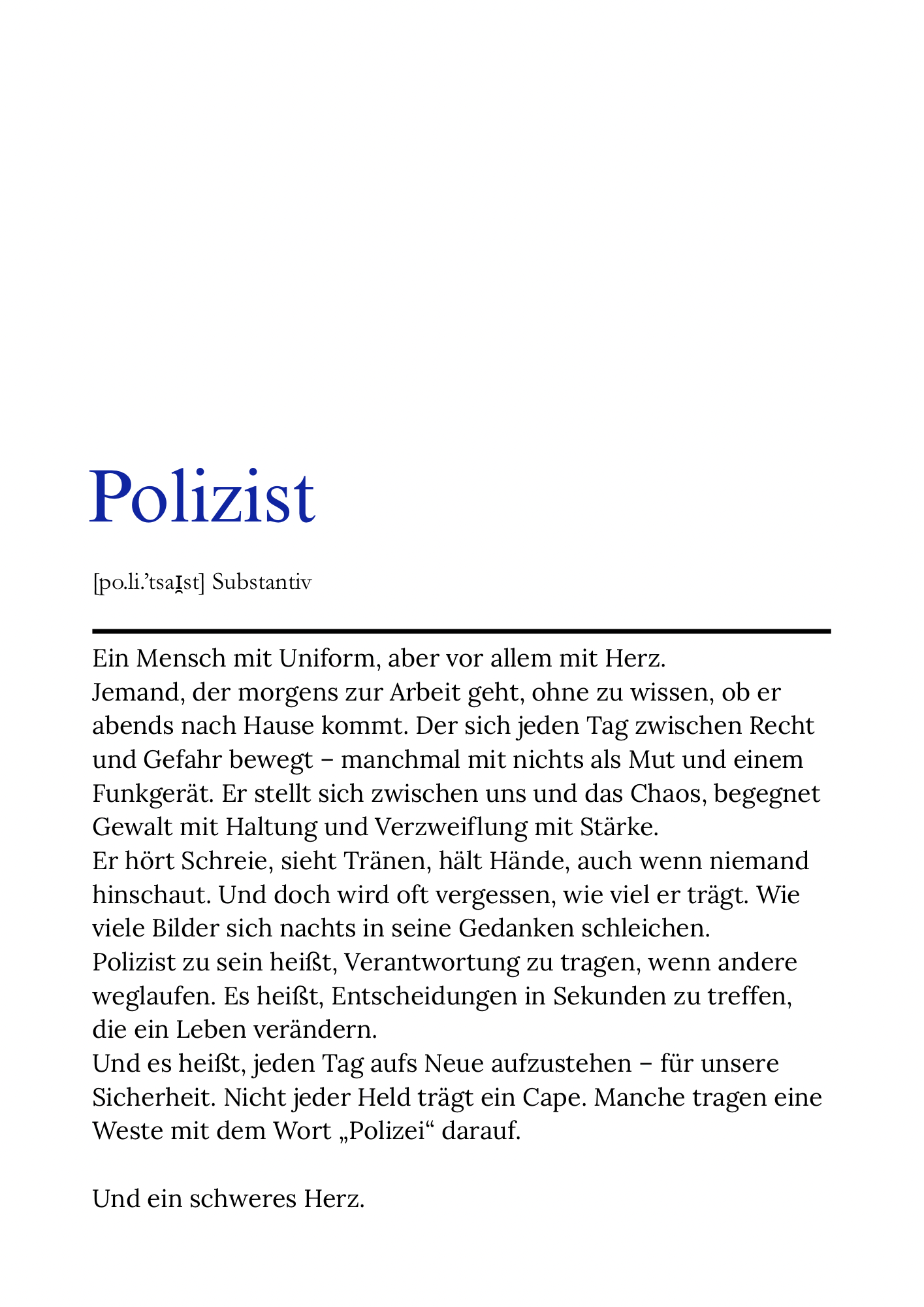 Polizist Definition Poster – PDF DIN A4 zum Sofort-Download – Respekt & Ehre – Polizei Geschenk – Kunstdruck für Zuhause & Büro