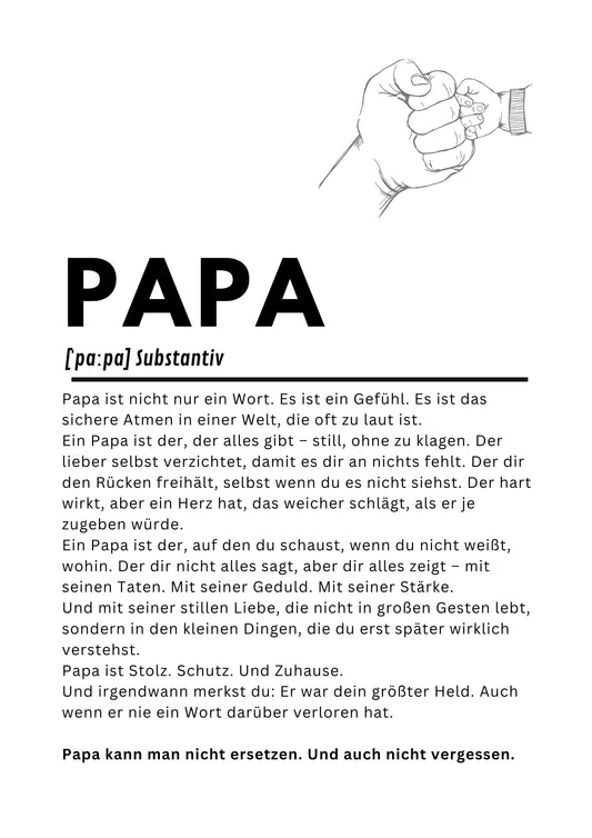 PAPA Poster PDF – Emotionaler Kunstdruck als Download, A4 Format, Vatertagsgeschenk, Vaterliebe Wandbild
